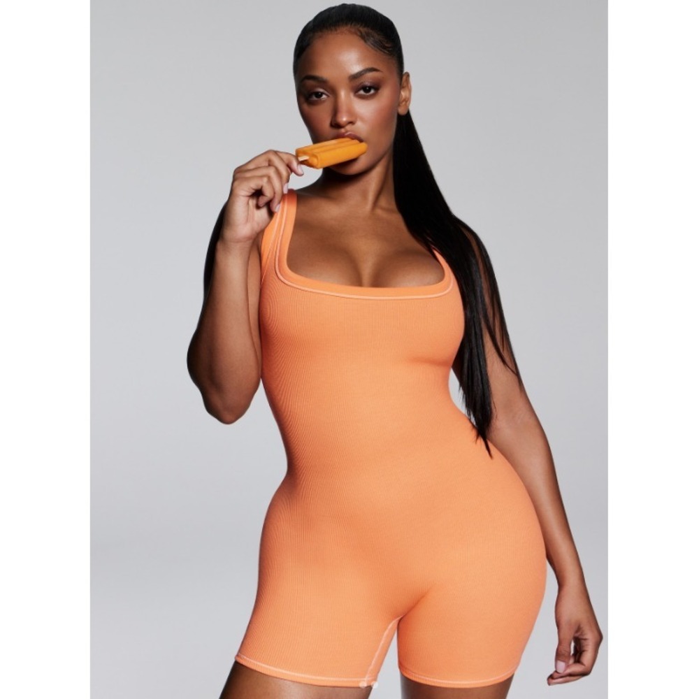 Skims Cotton RIB Bodysuit, Apricot, Medium